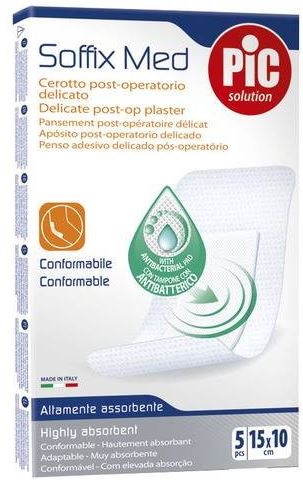 CEROTTO PIC SOFFIX MED IN TNT CON TAMPONE CENTRALE ASSORBENTE STERILE MONOUSO 10X15 CM ANTIBATTERICO 5 PEZZI - lepimpinelle.it