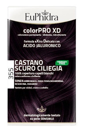 EUPHIDRA COLORPRO XD 355 CASTANO SCURO CILIEGIA GEL COLORANTE CAPELLI IN FLACONE + ATTIVANTE + BALSAMO + GUANTI - lepimpinelle.it