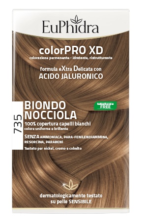 EUPHIDRA COLORPRO XD 735 BIONDO NOCCIOLA GEL COLORANTE CAPELLI IN FLACONE + ATTIVANTE + BALSAMO + GUANTI - lepimpinelle.it