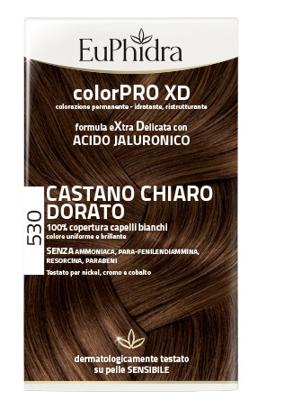 EUPHIDRA COLORPRO XD 530 CASTANO CHIARO DORATO GEL COLORANTE CAPELLI IN FLACONE + ATTIVANTE + BALSAMO + GUANTI - lepimpinelle.it