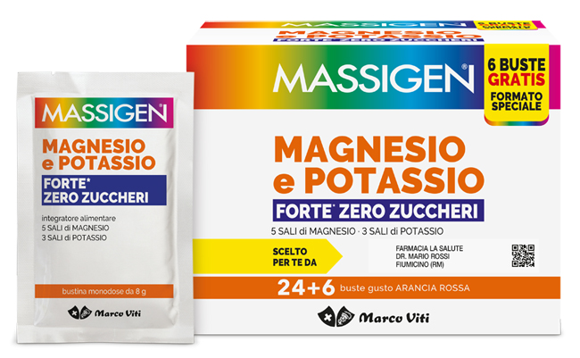 MASSIGEN MAGNESIO POTASSIO FORTE ZERO ZUCCHERO 24 BUSTINE + 6 BUSTINE - lepimpinelle.it