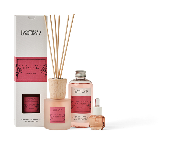 DIFFUSORE BASTONCINI 100 ML LEGNO DI ROSA E VANIGLIA 100 ML - lepimpinelle.it