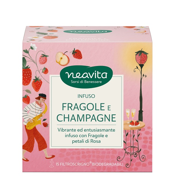 NEAVITA INFUSO FRAGOLE CHAMPAGNE CON SEGNALIBRO ROSSO TE' DA FAVOLA - lepimpinelle.it