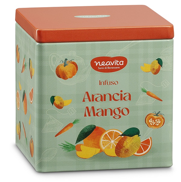 NEAVITA INFUSO ARANCIA E MANGO FILTROSCRIGNO IN SQUARE TIN HAPPY FRUITS VERDE - lepimpinelle.it