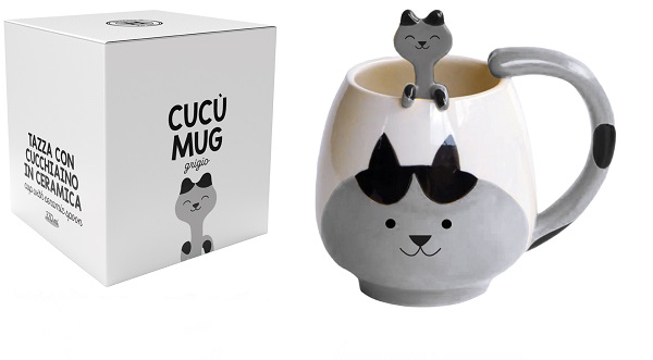 HIMALAYA HANDY MUG CUCU' MUG GRIGIO CON CUCCHIAINO IN CERAMICA - lepimpinelle.it